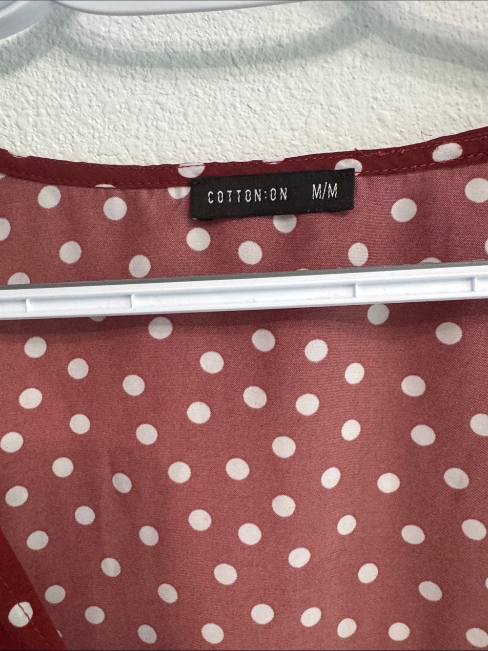 Cotton On Burgundy White Polka Dot Wrap Blouse size medium - Picture 3 of 4